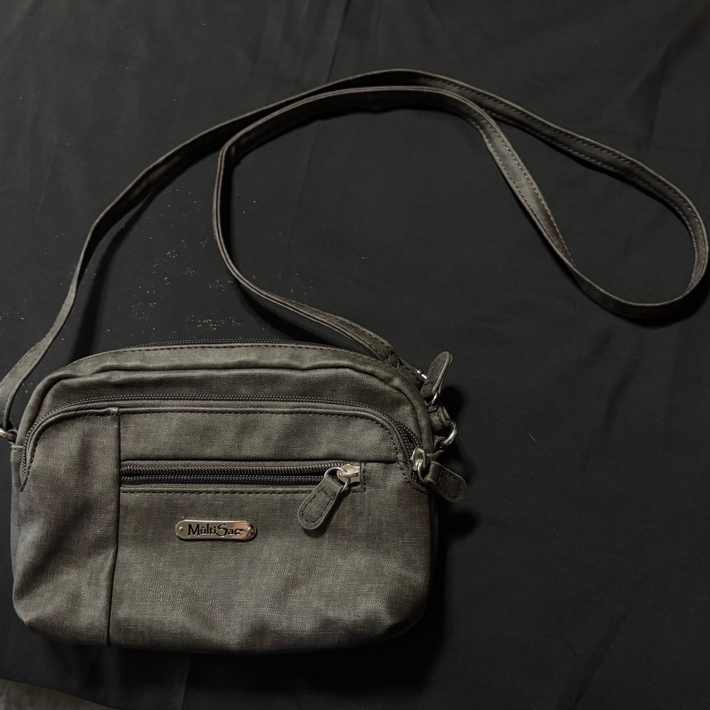 MultiSac Gray Nylon Crossbody Purse Organizer Travel Bag Multi Pocket Adjustable